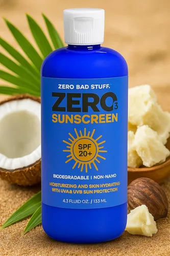 Vista 6 de ZERO SPF 20 Protector solar natural, protector solar UVA/UVB para deporte y uso diario, loción solar amigable con los arrecifes de coral, fabricado