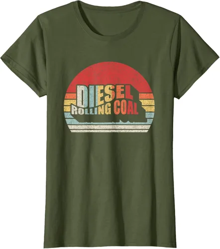 Vista 45 de Camiseta de camión diésel con motor diésel retro y divertido de carbón, Negro