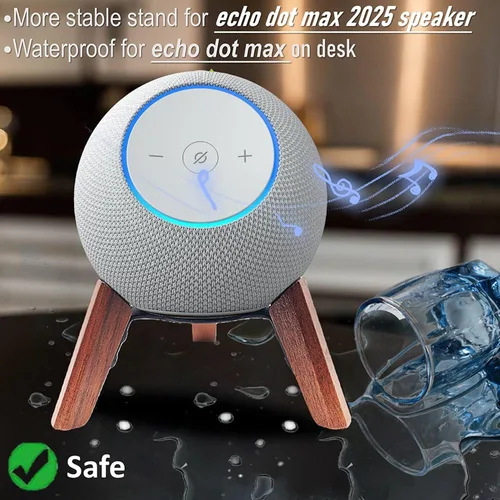 Vista 3 de Real Wood Stand for Echo dot max (new Model) 2025 Released,Desktop Tripod Mount Accessories Protect dot Audio for Better Sound,Secure Stable Wooden