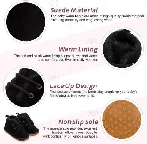 Vista 2 de Zoolar Botas de nieve unisex cálidas para bebé, piel recién nacida, con cordones en el tobillo, suela de textura de goma antideslizante, zapatos