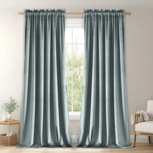 Vista 55 de JIUZHEN Cortinas de terciopelo beige de 63 pulgadas de ancho x 63 pulgadas de largo, cortinas de terciopelo retro suaves con bolsillo para barra