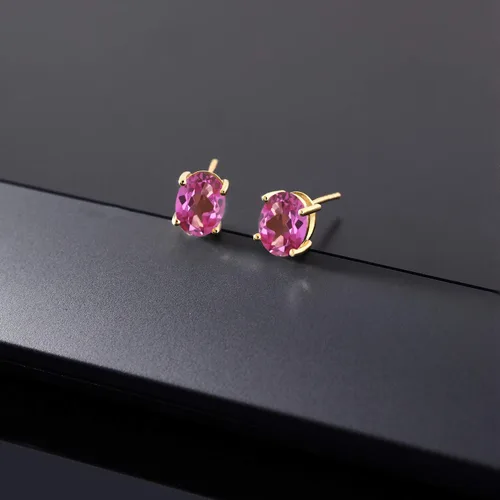 Vista 233 de Gem Stone King Aretes de oro de 14 quilates con piedra natal ovalada de 0.315 x 0.236 in Aretes de oro para mujer