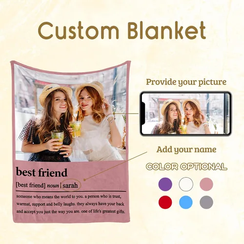 Vista 2 de Regalos de cumpleaños para mejores amigas, regalos de manta personalizada con foto y nombre, regalos de cumpleaños personalizados para mejores
