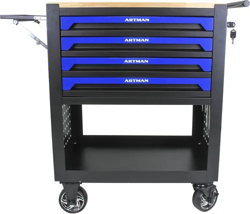 Vista 11 de Caja de herramientas con ruedas de 4 cajones, carrito de almacenamiento de herramientas con parte superior de madera, caja de herramientas