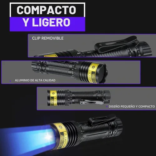 Vista 6 de Linterna UV USB-C recargable 365nm, mini linterna de luz negra UV B72-365 (azulado)