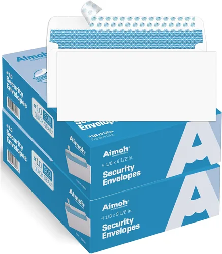 Vista 12 de Aimoh 100 sobres personalizados con adhesivo de seguridad #10 - Personalizados con logo y dirección Tamaño carta 4⅛ x 9½, blancos, 24LB, 100