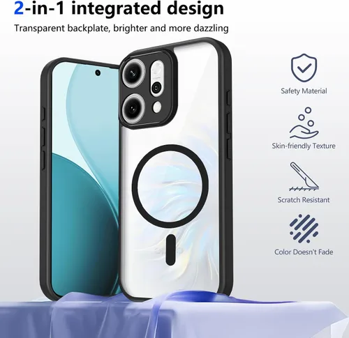 Vista 276 de Funda magnética transparente compatible con Xiaomi 17T, color negro 2 en 1 PC + TPU cubierta de teléfono a prueba de golpes, carcasa protectora