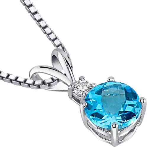 Vista 3 de PEORA Colgante de oro blanco de 14 quilates, topacio azul suizo y diamante, solitario de piedra natal auténtica, forma redonda, 0.256 in, 1.30