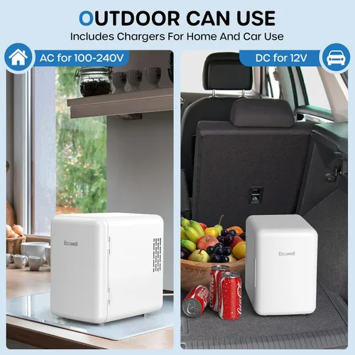 Vista 5 de Ecowell WRE100 Mini Dormitorio, Refrigerador para el Cuidado de la Piel de 4L/6 Latas, AC/DC Portátil Compacto Pequeño Refrigerador para Oficina