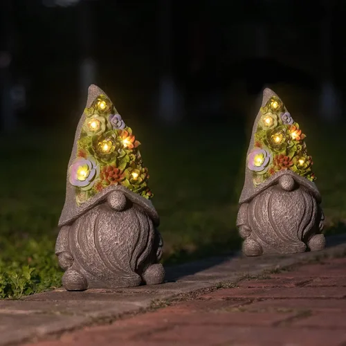 Vista 8 de Estatuas solares de jardín con suculentas y luces LED, estatuas de gnomos de jardín para patio, exterior, patio, balcón, jardinería, inauguración