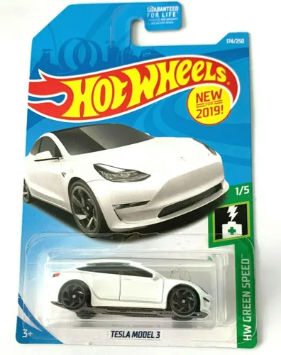 Vista 2 de DieCast Hot Wheels Tesla Model 3, 174/250 [Blanco] 2019 Verde Speed 1/5