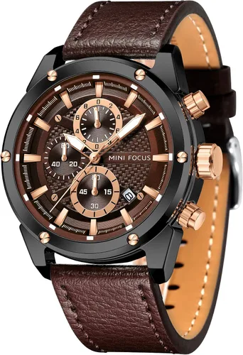Vista 6 de MF MINI FOCUS Relojes de pulsera casuales de negocios para hombre (multifuncional/impermeable/luminoso/calendario) reloj de moda con correa de cuero