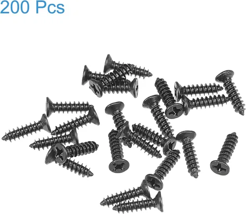 Vista 4 de uxcell Tornillos de madera M3 x 0.472 in Tornillos de cabeza plana Phillips de acero al carbono Autoperforantes Negro 200pcs