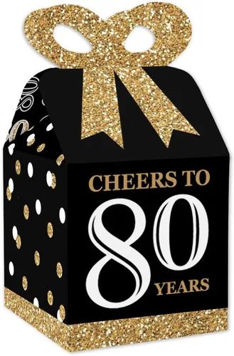 Vista 9 de Big Dot of Happiness Cajas de regalo para fiesta de cumpleaños número 100, elegante diseño cuadrado dorado con lazo 3D, suministros de fiesta