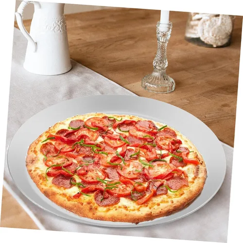 Vista 3 de Hemoton Bandeja de pizza de aluminio para pizza de queso y pizza, bandeja de hornear de acero inoxidable, bandeja de pizza antiadherente, bandeja