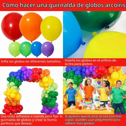 Vista 4 de RUBFAC Kit de arco de guirnalda de globos de arco iris de 189 piezas, 7 colores surtidos de globos de látex de 5/12/18 pulgadas para fiesta