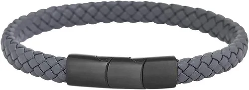 Vista 2 de Geoffrey Beene Pulsera trenzada de cuero genuino para hombre con cierre de acero inoxidable