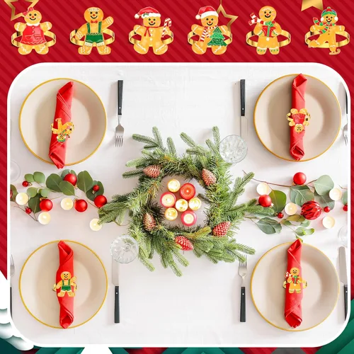 Vista 8 de WILLBOND 12 servilleteros de Navidad para cenas de Navidad, fiestas, accesorios de decoración de mesa de adorno de boda, (estilo adorable)