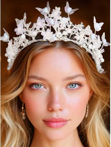 Vista 10 de Brishow Tocado de quinceañera con coronas de reina y mariposas doradas para mujer
