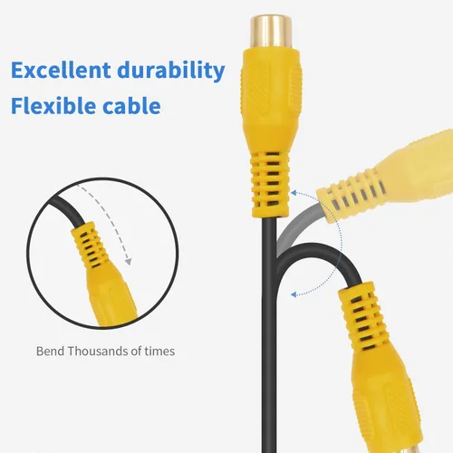 Vista 5 de Duttek Cable de extensión RCA de 90 grados, cable RCA de subwoofer chapado en oro de 24 quilates, cable de audio RCA macho a hembra, compatible