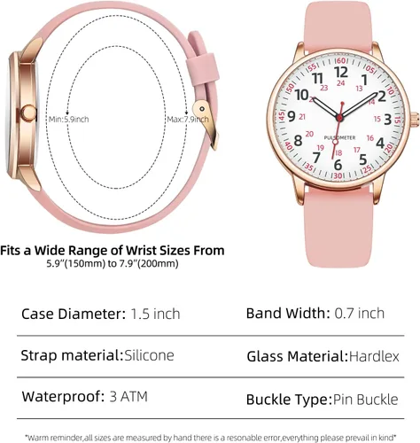Vista 2 de Reloj de enfermera para mujer, resistente al agua, analógico, de silicona, con segundero, reloj de enfermería