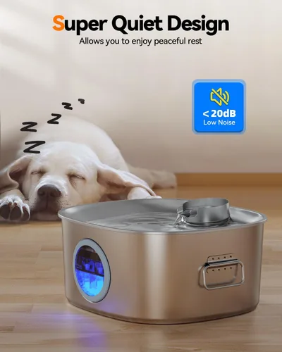 Vista 8 de Fuente de agua para perros de acero inoxidable, fuente de agua grande de 11 l/2.8 galones para perros grandes en el interior, fuente de agua