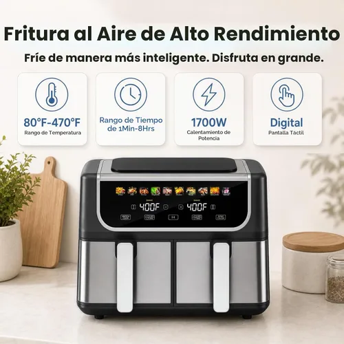 Vista 3 de OLIXIS Dual Air Fryers with 2 Baskets 9.5 Quarts Large Airfryer 10-in-1 Black