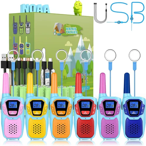 Vista 10 de Topsung Walkie Talkies for Kids Long Range Walkie-Talkie for Adults Rechargeable 6 Pack with Lanyard NOAA USB, Family Pink 2 Way Radio Toys for 3-12