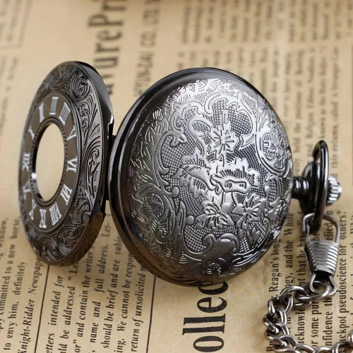 Vista 6 de Hollow Roman Digital Scale Men's Quartz Pocket Watches, Quartz Pocket Strap with Chain for Men