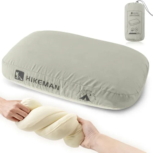 Vista 7 de HIKEMAN - Almohada de espuma viscoelástica para acampar - Almohada ultraligera de viaje, almohada para mochilero con funda extraíble, almohadas