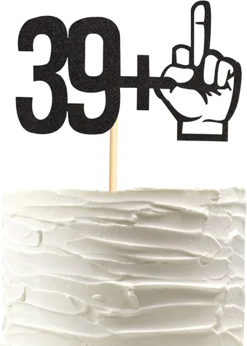Vista 9 de Decoración para tartas con purpurina negra con dedo medio 15+1, decoraciones para fiesta de cumpleaños de 16 años, suministros divertidos