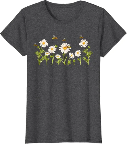 Vista 4 de Marguerites Daisy - Camiseta de verano con margaritas de jardín de flores, Negro, S