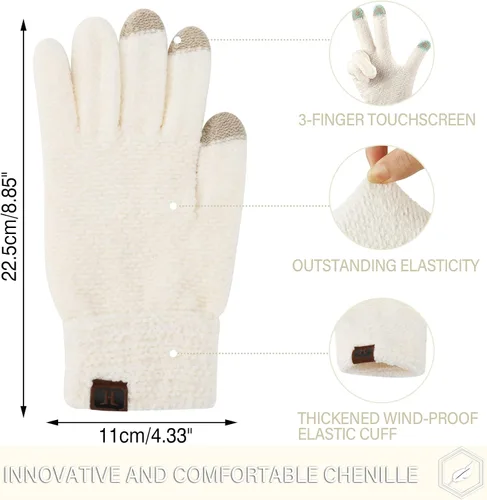Vista 2 de FZ FANTASTIC ZONE Womens Winter Touchscreen Gloves for Cold Weather, Chenille Warm Knit Gloves
