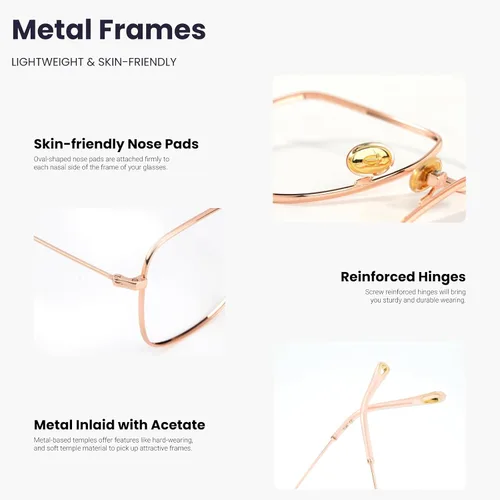 Vista 4 de TIJN Gafas transparentes cuadradas de moda para mujeres y hombres, anteojos sin receta, marcos de metal ligeros, lentes de moda, Sterre