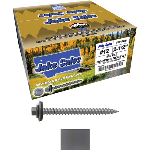 Vista 39 de 12 tornillos para techos de metal gris ABC de 2-1/2 pulgadas, cabezal de arandela hexagonal, arranque automático/roscado, arandela EPDM. 1 bolsa