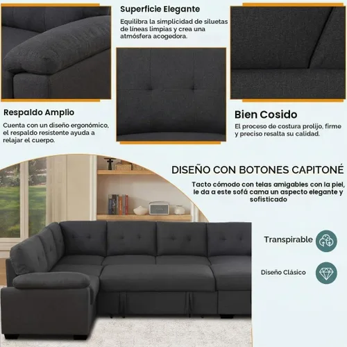 Vista 9 de asunflower Sofá cama modular con almacenamiento de 118 pulgadas, sofás seccionales en forma de U para sala de estar, sofá cama de gran tamaño de 6 a