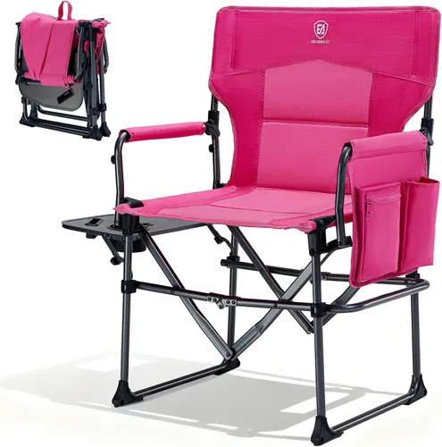 Vista 12 de EVER ADVANCED Silla de directores de camping con mesa auxiliar, plegable portátil con tamaño compacto, silla de césped resistente con bolsillo