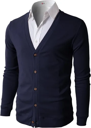 Vista 7 de H2H Cárdigans casuales ajustados para hombre, cuello en V, diseño básico, manga larga, con botones Gris