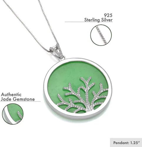 Vista 2 de Colgante de plata de ley, árbol de jade verde natural, 18.0in