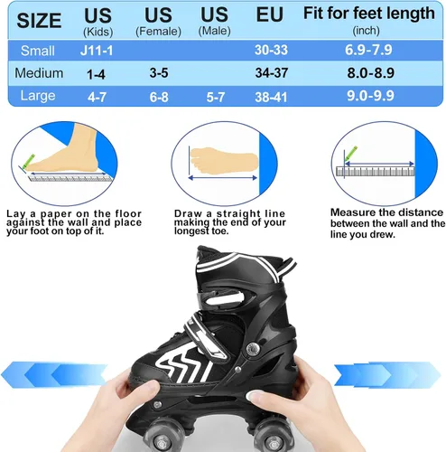 Vista 3 de Patines de ruedas para niños y niñas principiantes, patines ajustables en 4 tallas para niños mayores y jóvenes para deportes al aire libre