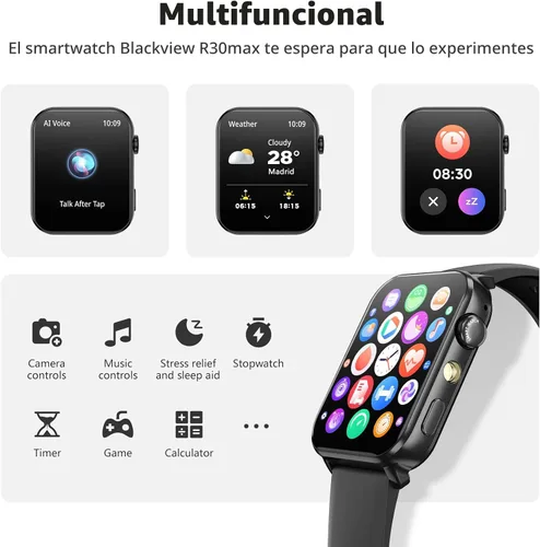 Vista 7 de Blackview Reloj inteligente para hombres y mujeres, reloj de fitness con pantalla táctil HD de 1.91 pulgadas con linterna, notificaciones Bluetooth