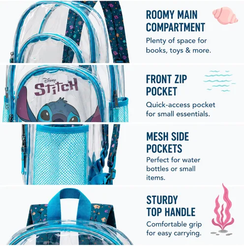 Vista 5 de Fast Forward Lilo & Stitch Kids Clear School Backpack, 16 Inch Lilo & Stitch Azul