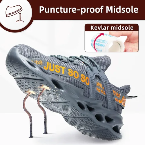 Vista 4 de Furuian Zapatos de punta de acero para mujeres y hombres, zapatos de seguridad ligeros, cómodos zapatos de trabajo con punta de acero