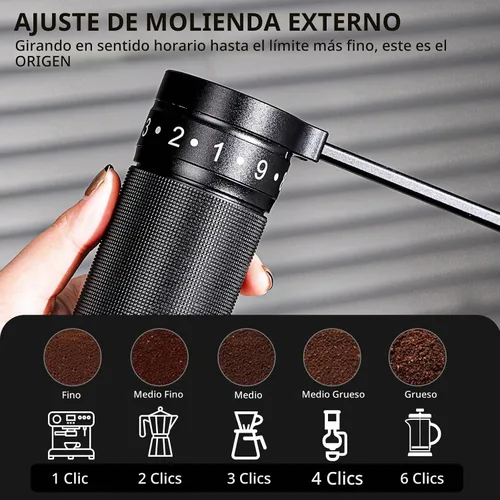 Vista 2 de Bincoo Molinillo de café manual con mango plegable manual – Molinillo de café expreso, compacto y portátil para el hogar, viajes, camping (negro)