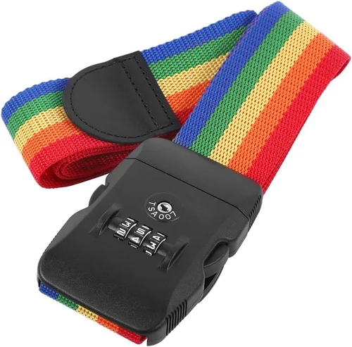Vista 2 de Correa de equipaje de viaje con diseño de arco iris, aprobada por la TSA, cinturón de embalaje ajustable para maleta (arcoíris)