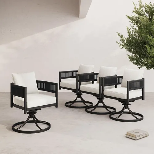 Vista 10 de Grand patio - Juego de 2 sillas de comedor para exterior, 2 piezas de sillas de comedor para patio, sillas fijas de patio de mimbre tejido en metal