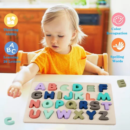 Vista 4 de Rompecabezas de madera para niños pequeños, rompecabezas con forma de números del alfabeto de LENNYSTONE para niños pequeños preescolar, juguetes