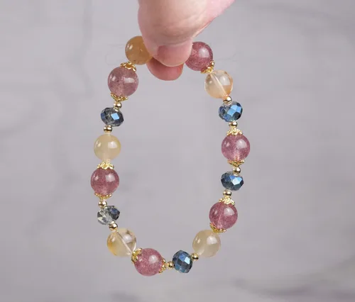 Vista 151 de Precious Gemstone Natural Crystal Healing Bracelet, Rutilated Quartz, Moonstone, Quartz Handmade Original Design Bracelet