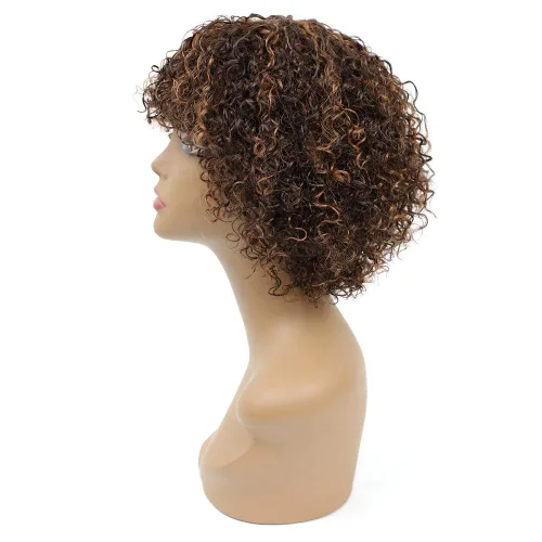 Vista 9 de Peluca de cabello humano rizado estilo Bob para mujeres negras, 150% de densidad, mezcla de castaño caoba, peluca corta sin pegamento por
