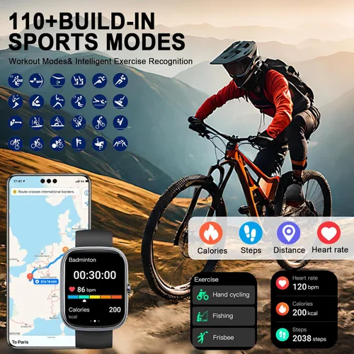 Vista 5 de Reloj inteligente para hombres y mujeres (respuesta/hacer llamadas), reloj inteligente con pantalla HD de 1.91 pulgadas, monitor de ritmo